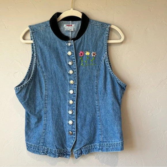 Vintage Vest Denim Velvet Western Embroidered Festival Y2K 90s Rachel Friends - Picture 1 of 10